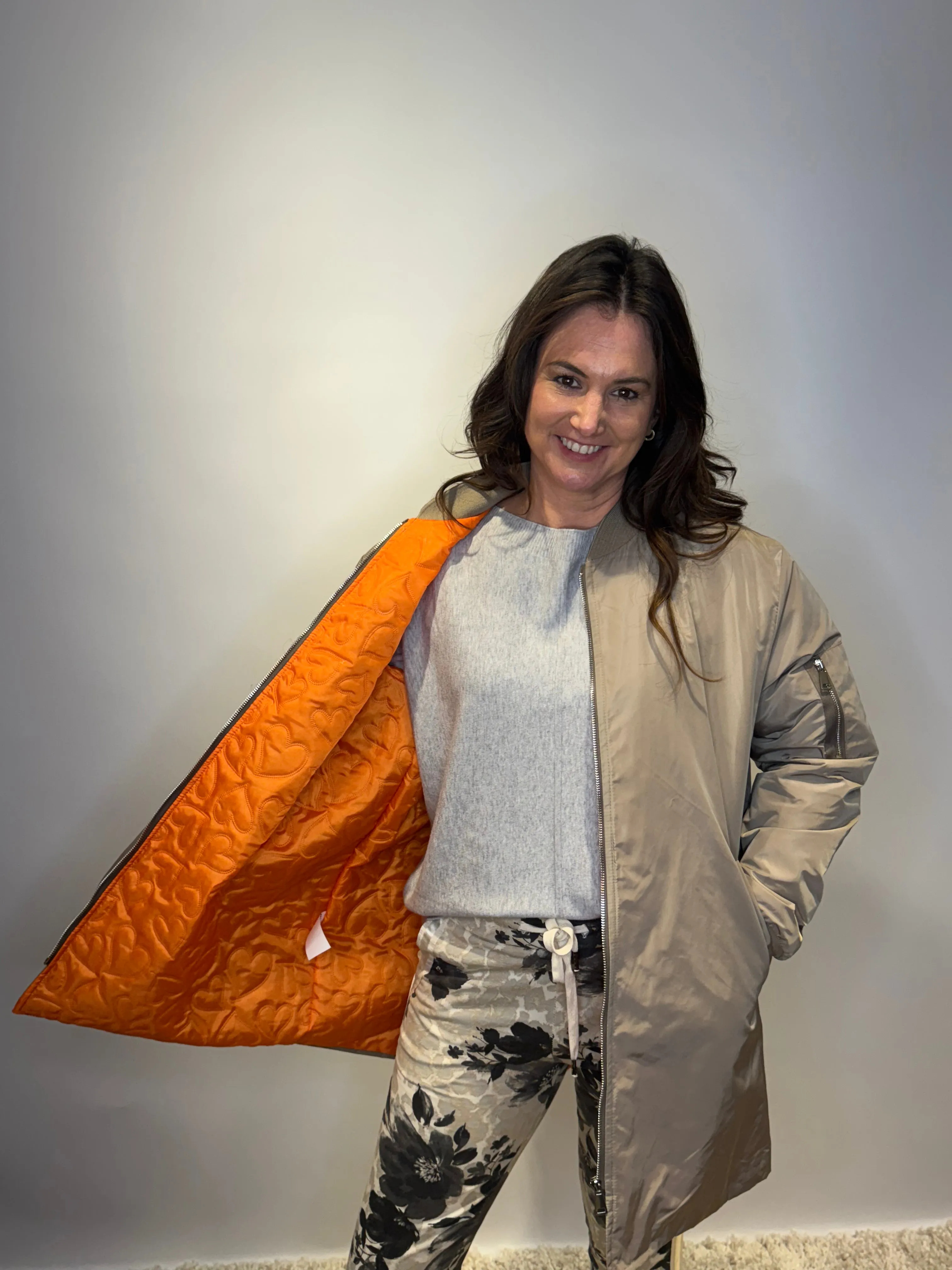 Taupe Bomber Jacket with Zip Pocket Detail