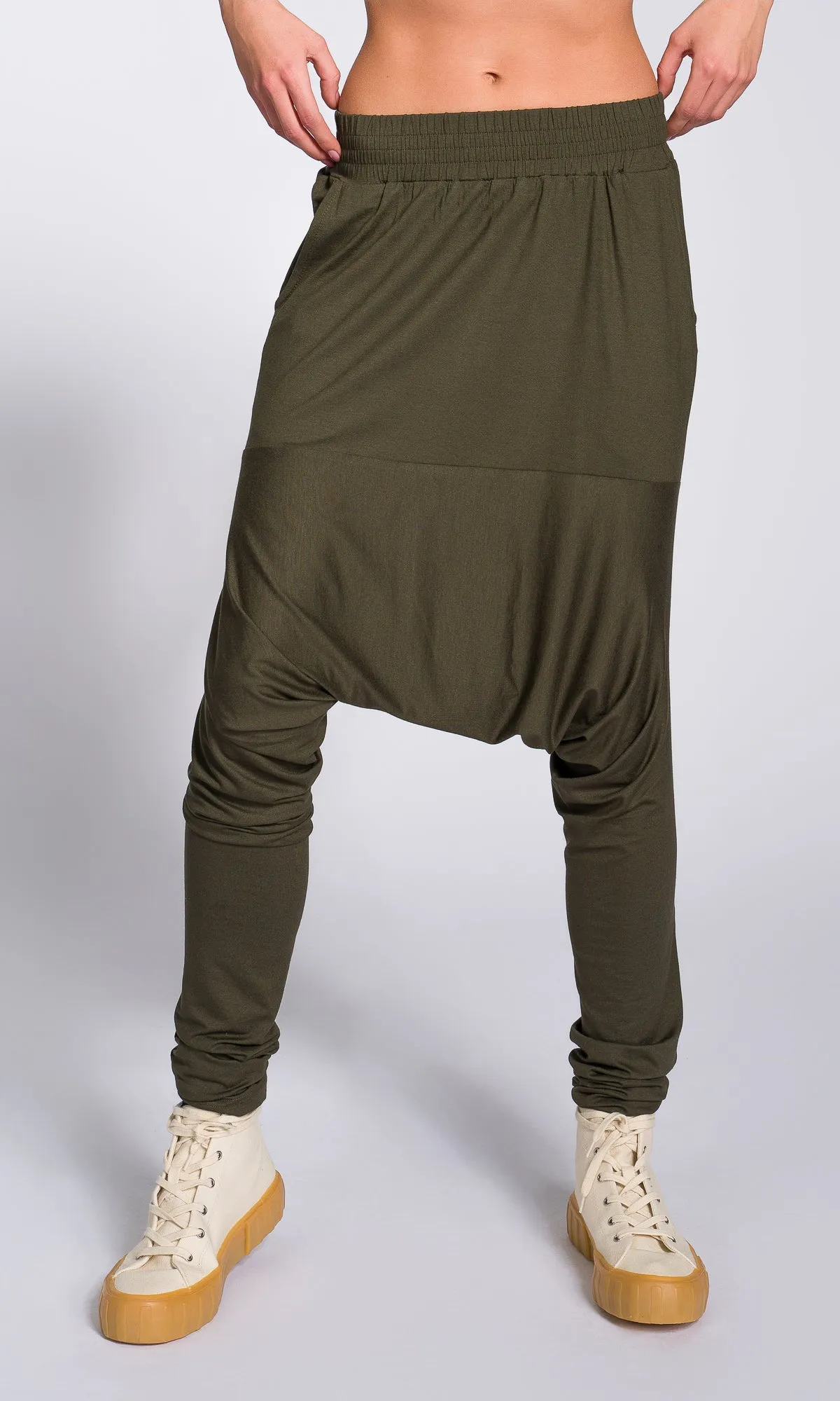 Two-piece Set of Blouse with Front Gathering and Loose Drop Crotch Pants