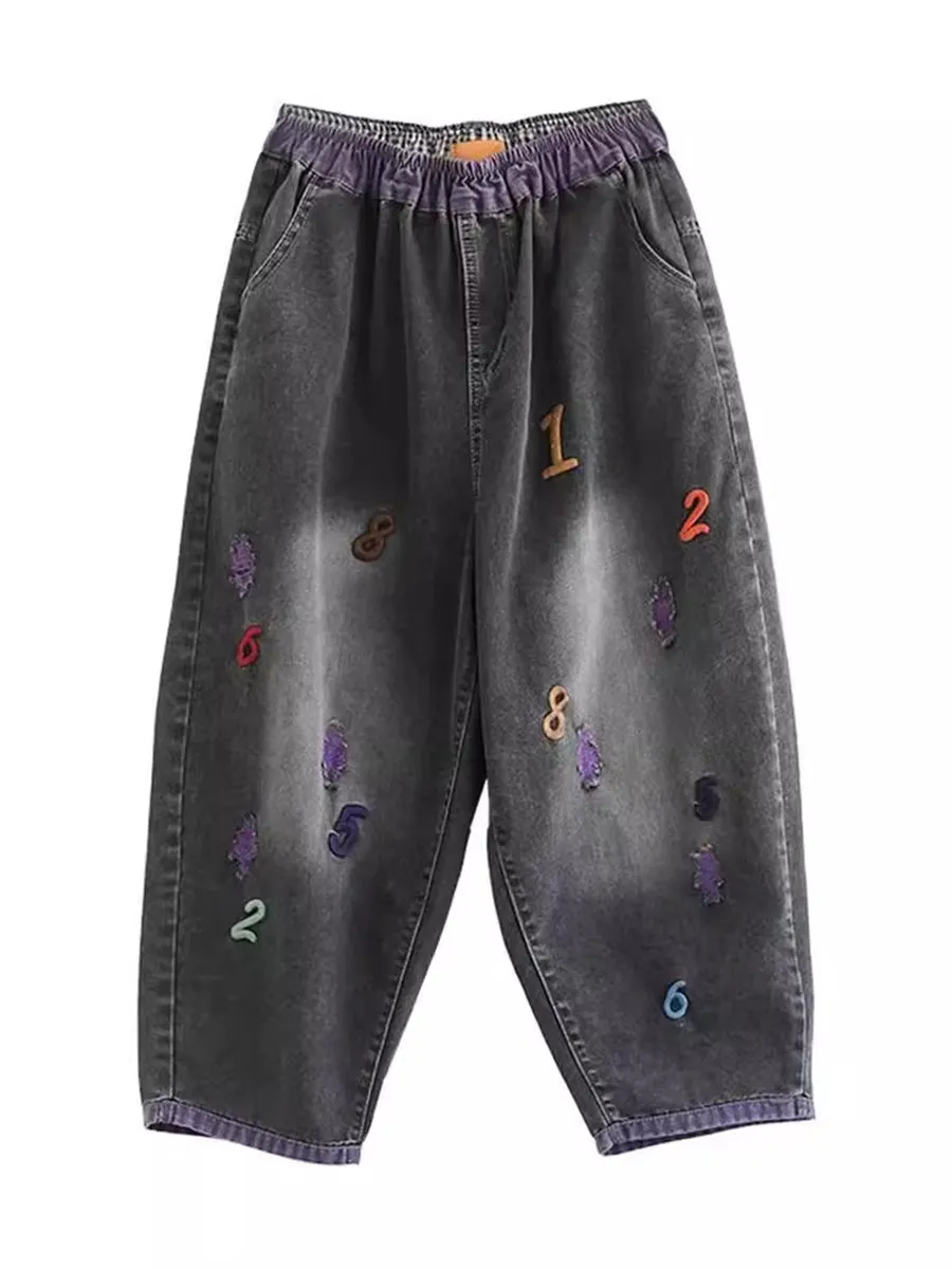 Women Summer Casual Embroidery Denim Pants AS1048