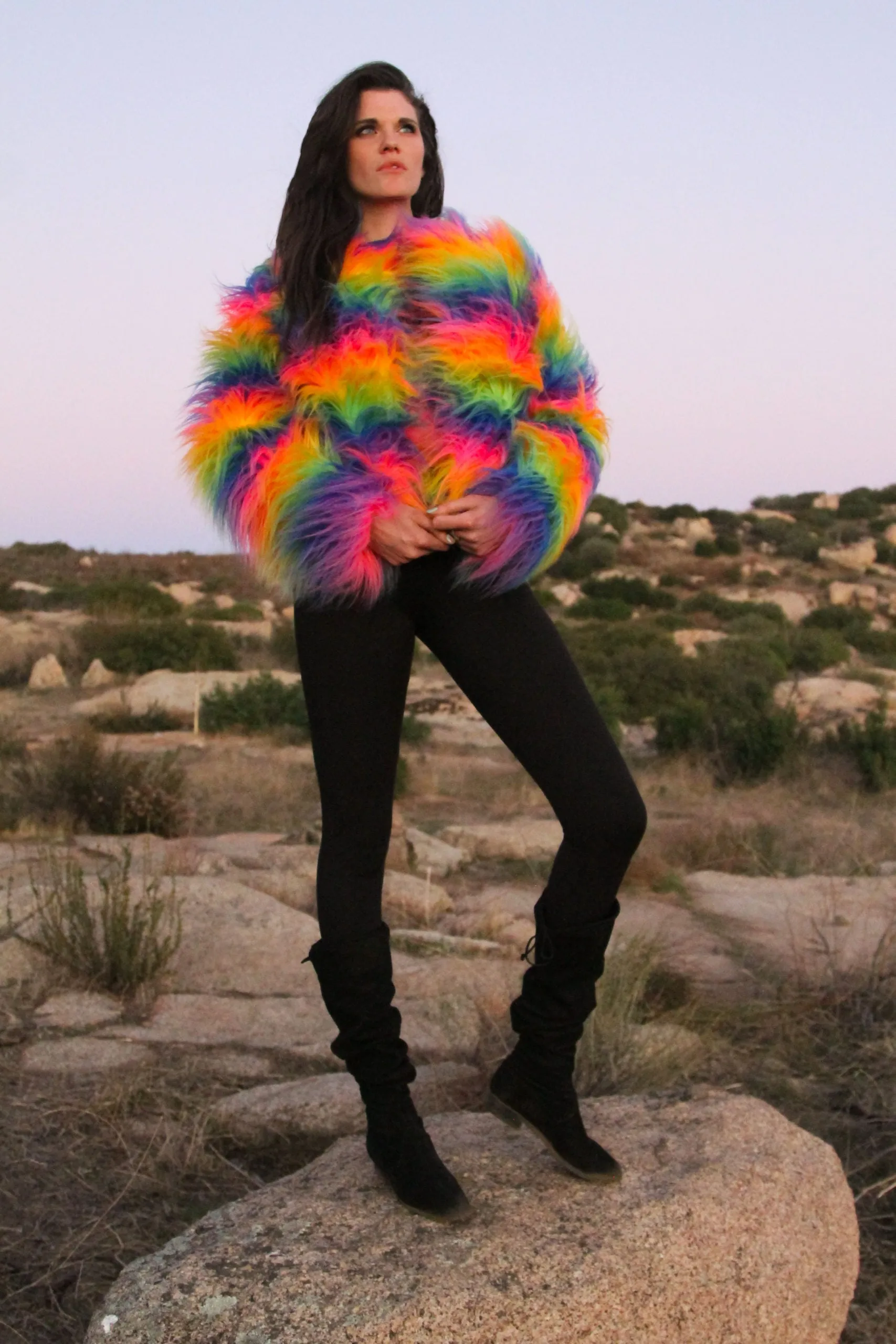 Women's Shaggy Crop Coat in "Rainbow"