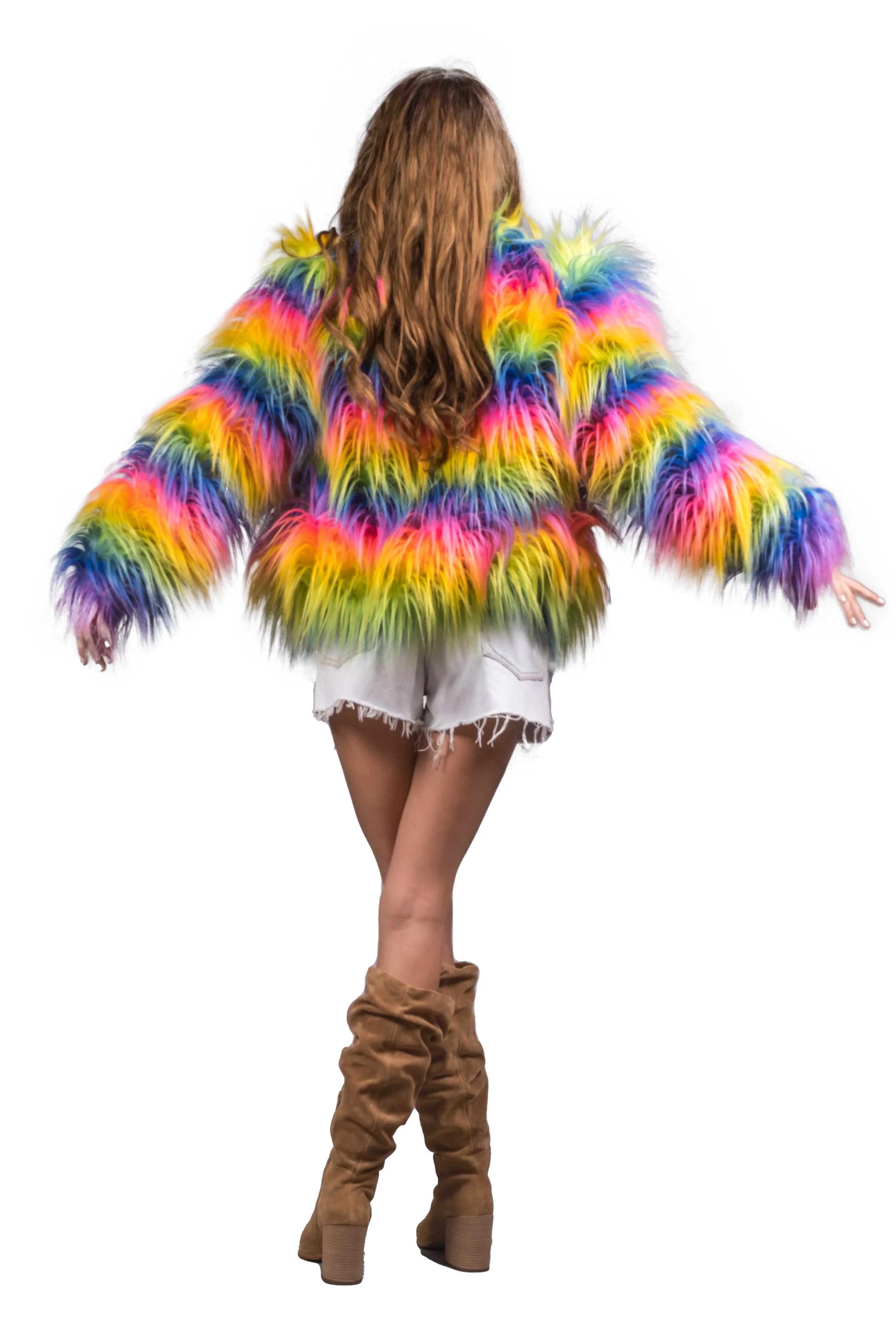 Women's Shaggy Crop Coat in "Rainbow"