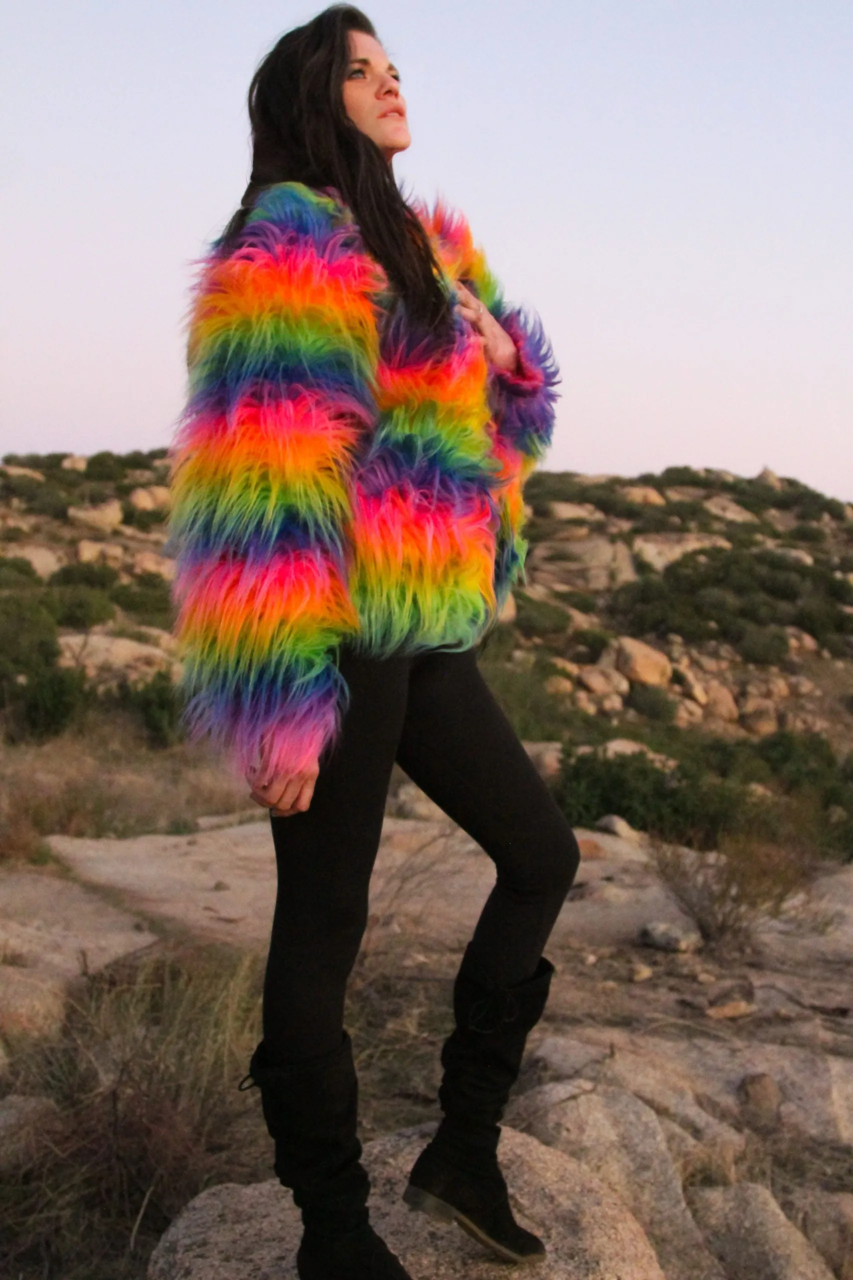 Women's Shaggy Crop Coat in "Rainbow"