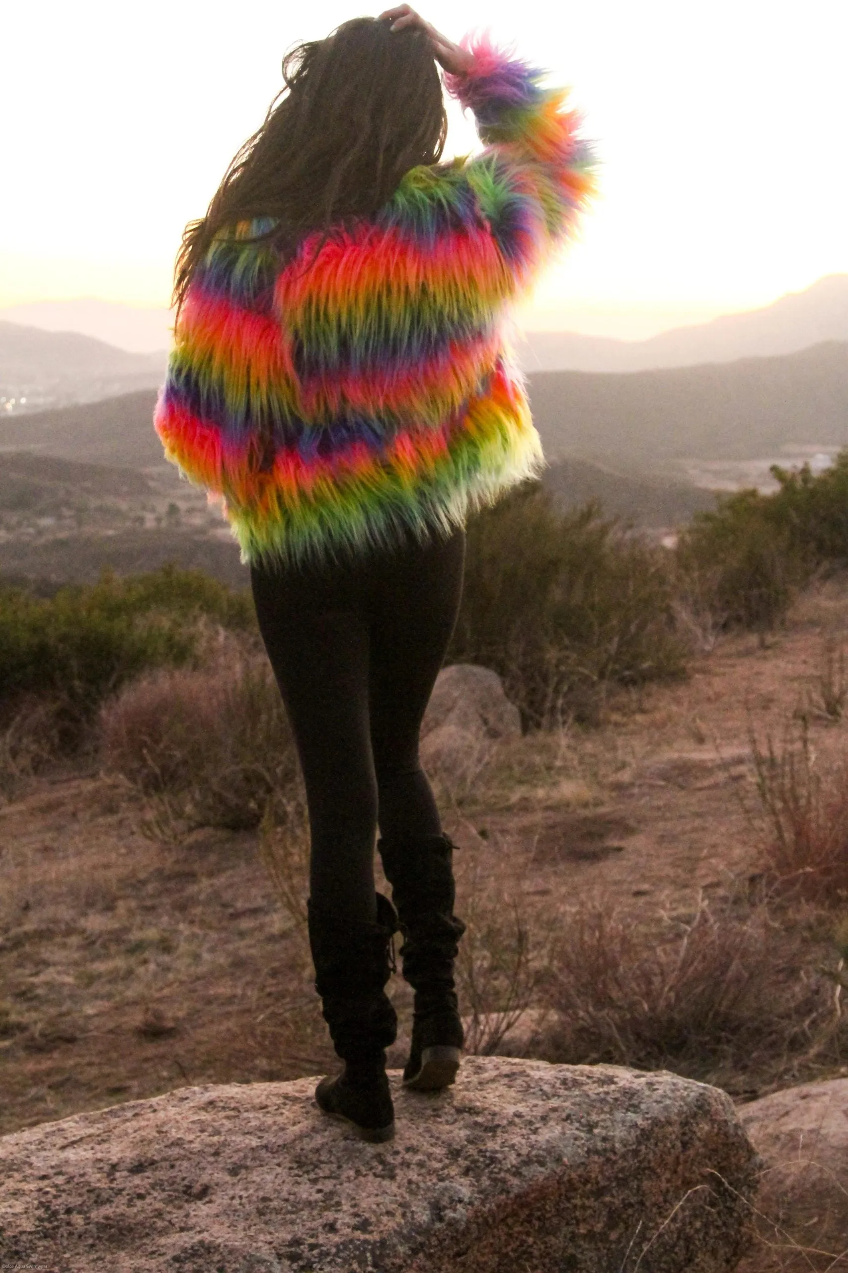 Women's Shaggy Crop Coat in "Rainbow"