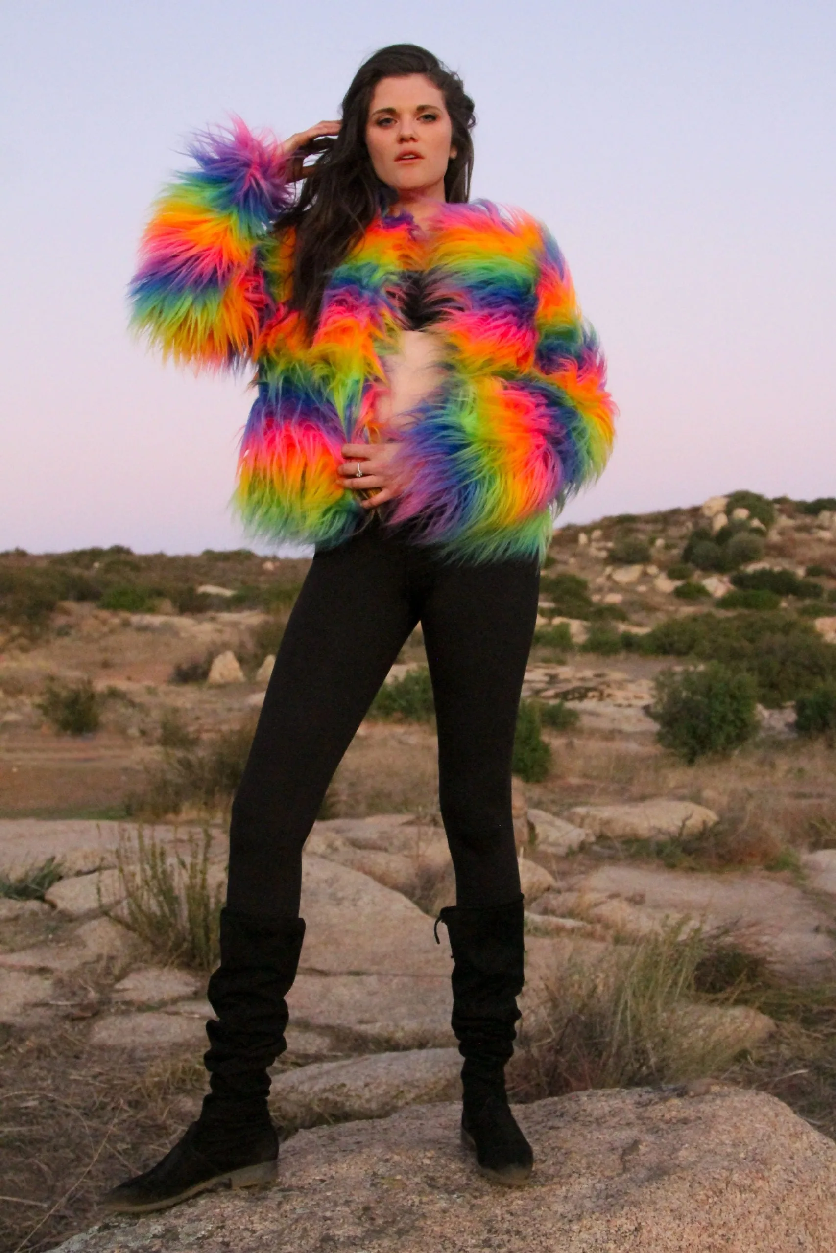 Women's Shaggy Crop Coat in "Rainbow"