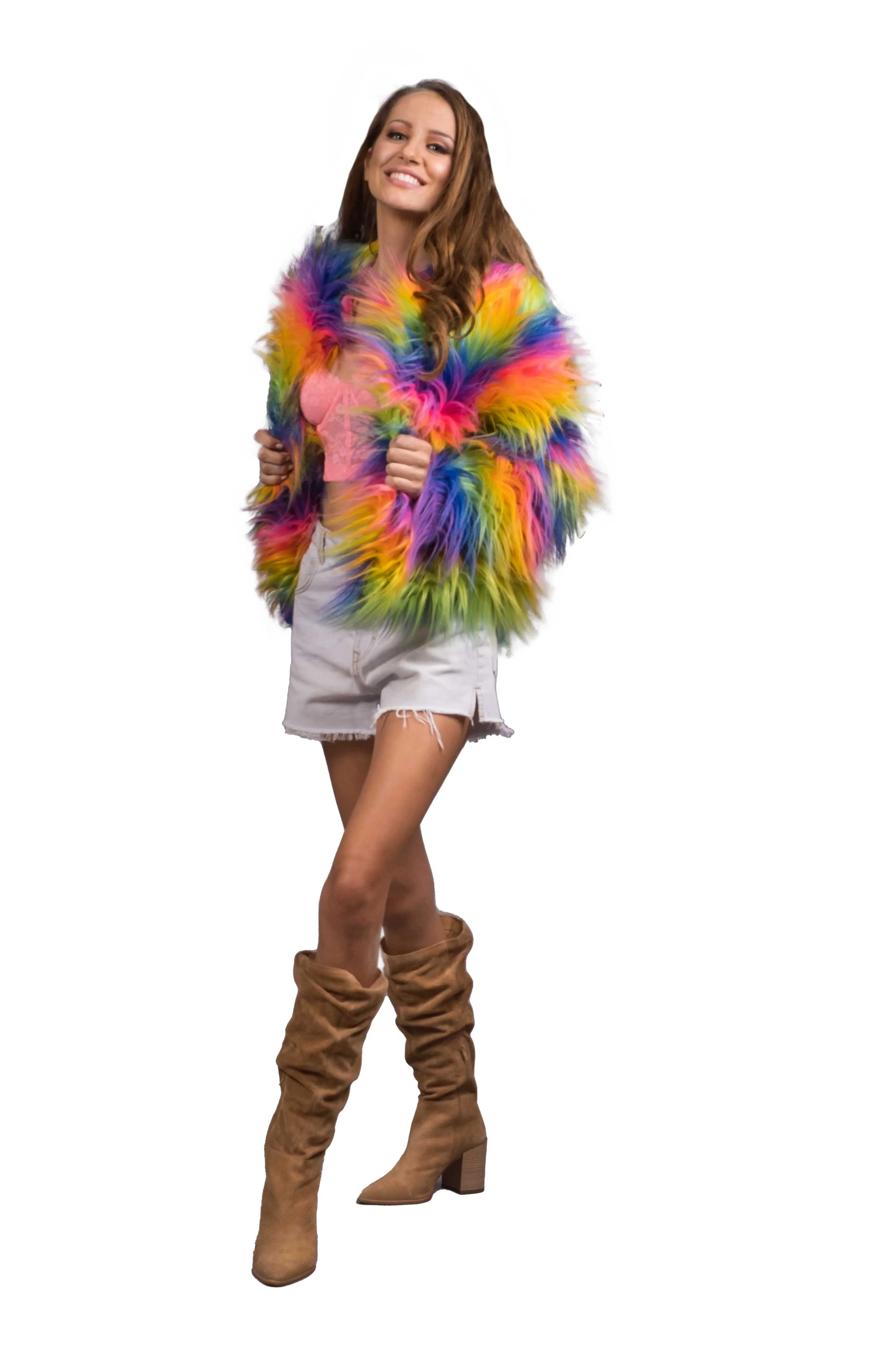 Women's Shaggy Crop Coat in "Rainbow"