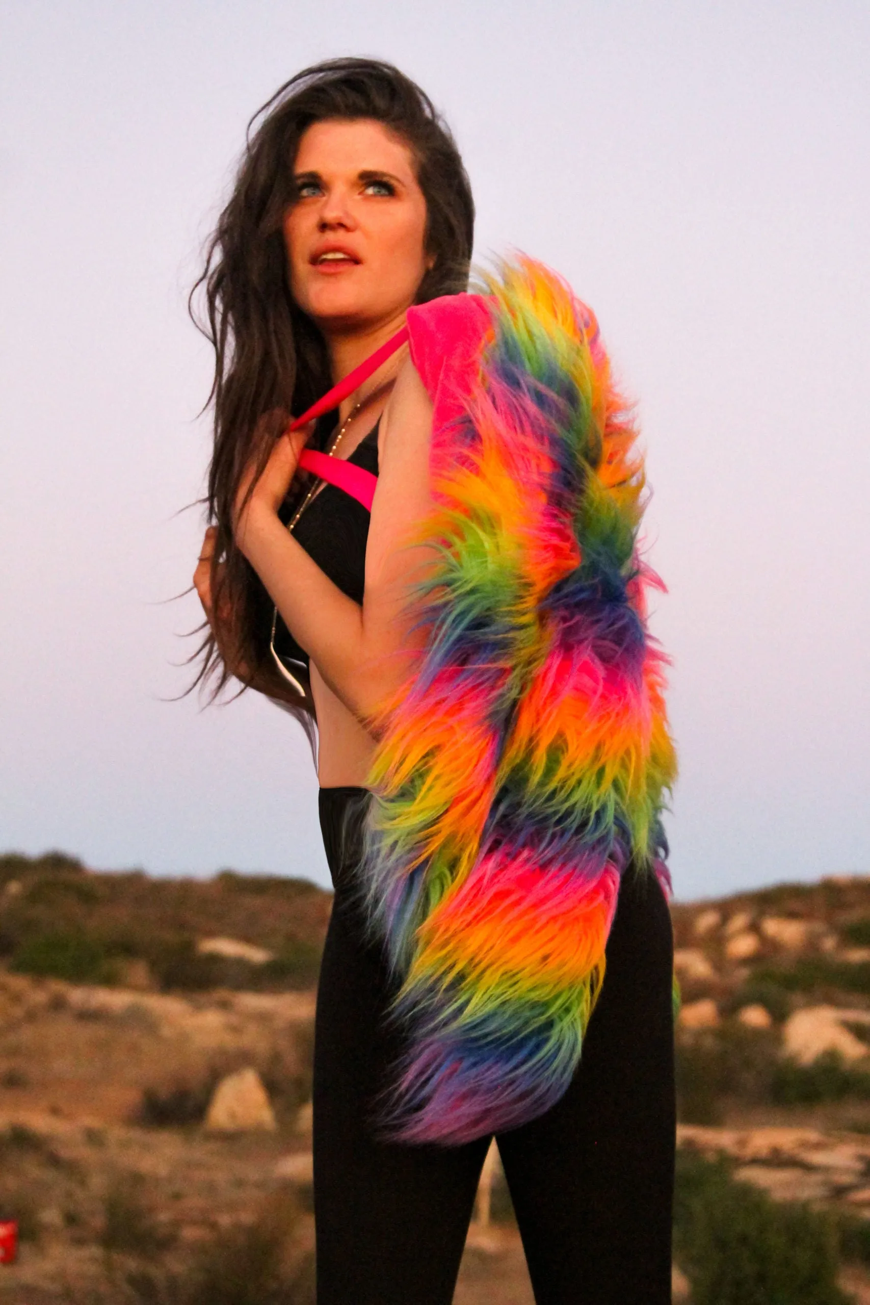 Women's Shaggy Crop Coat in "Rainbow"