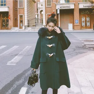 Women's Winter Coat, Long Jacket With Fur Collar, Loose Hooded Coat